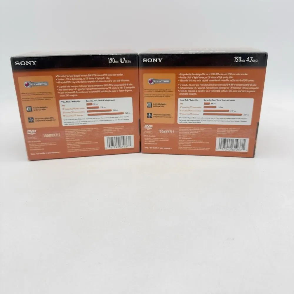 2Pk.  Sony DVD-RW Disc 10-Pack in Cases 120 min 4.7 GB 1x-2x NEW Sealed   2Pk.